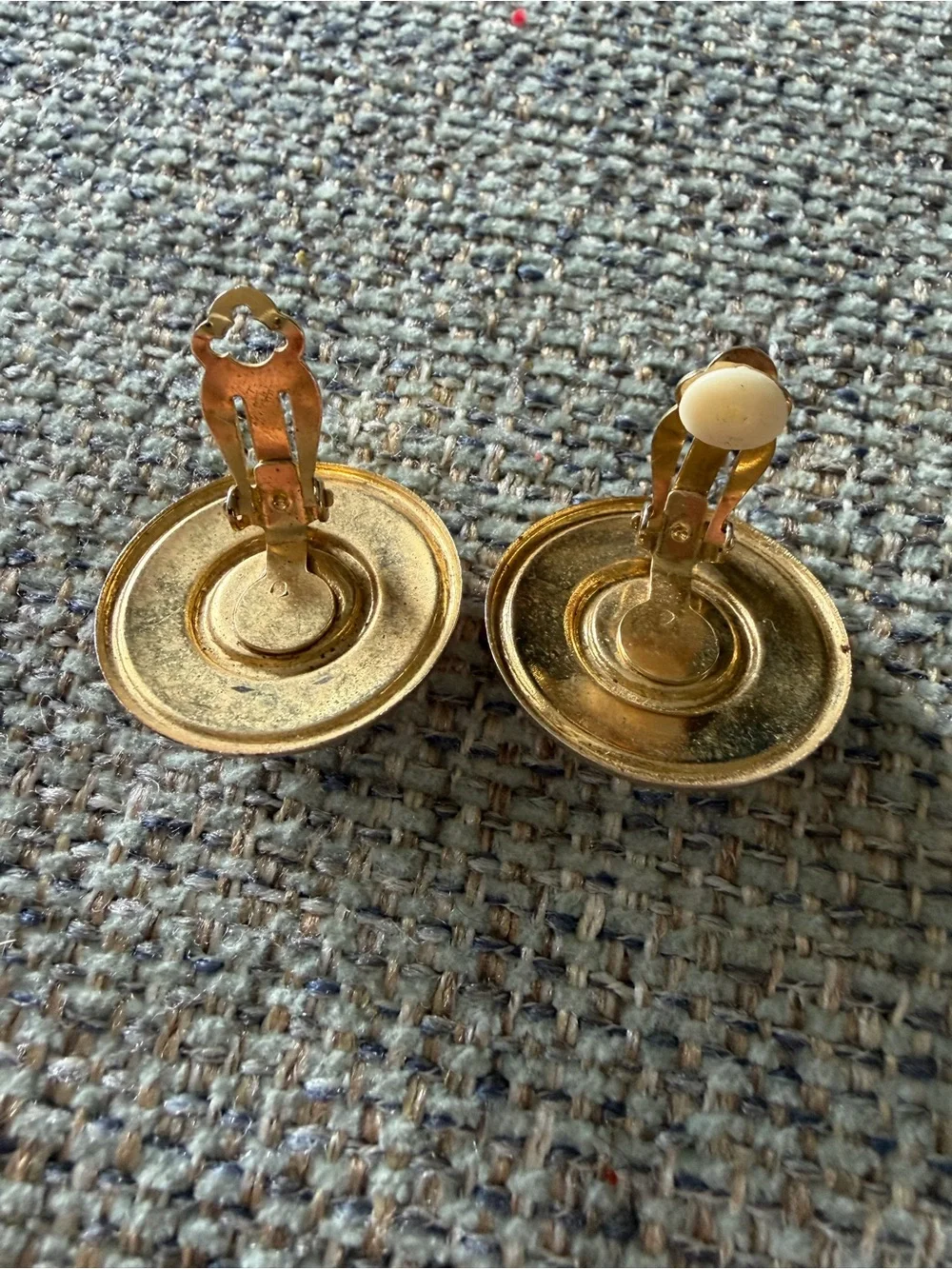 Vintage Pink Enamel Faux Pearl Center Clip-On Earrings... 1960-1970
